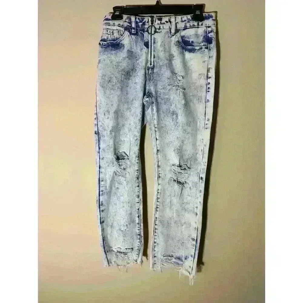 NWT, Fashion Nova Acid Washed Jeans, Circle Zipper, Juniors Size 3